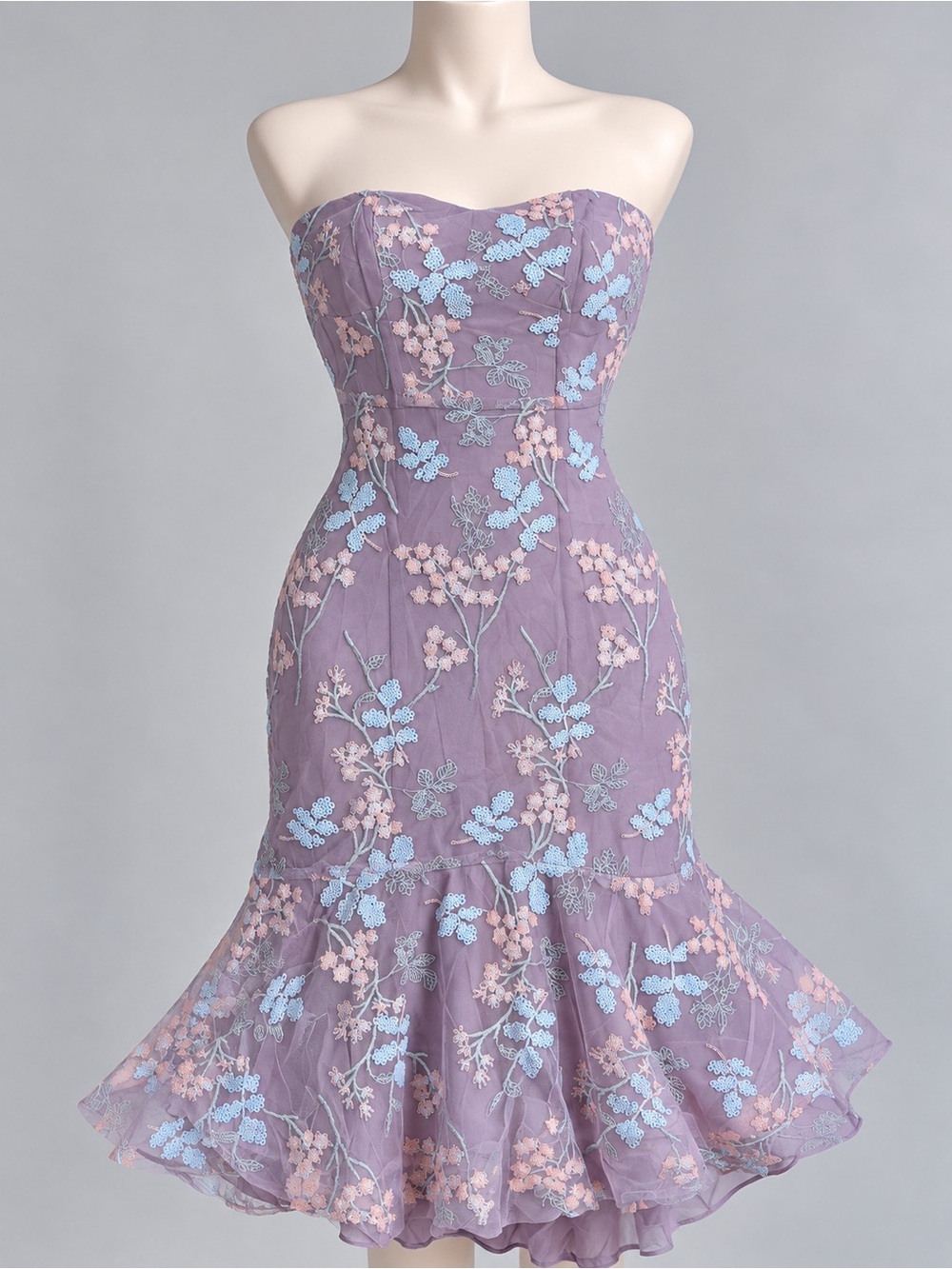 Lulus Mauve Floral Sequin Embroidered Strapless Dress Size Unknown